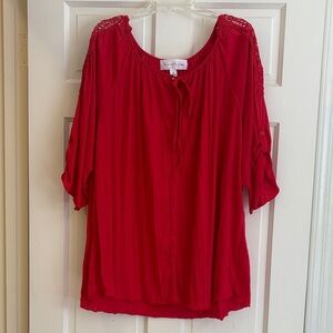 French Laundry Red Blouse with Macrame Lace Accents